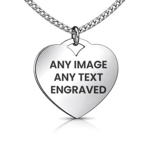 COLUMN Personalised Heart Charm Necklace 16mm Hypoallergenic Polished Mirror Finish Pendant Custom Engraved Gift for Mum Daughter Girlfriend Wife Memorial Jewellery