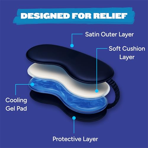 Image of Eye Mask with Cooling Gel Technology for Dark Circles, Puffy Eyes, Redness, Migraine & Headache Relief | Jumbo Size | Soft Silk | For Men & Women (Black, pack of 2)