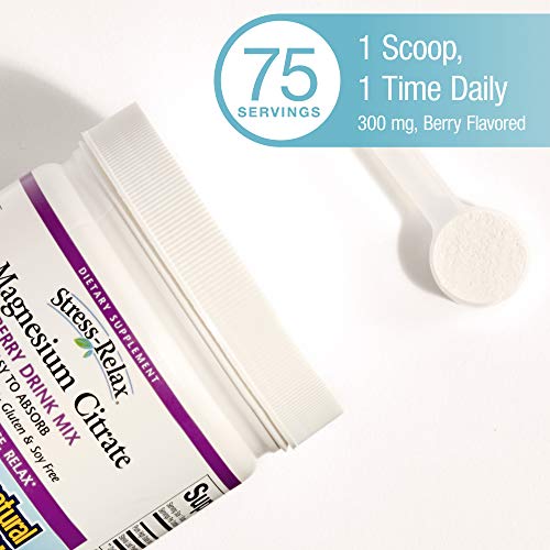Stress-Relax Magnesium Citrate Drink Mix By Natural Factors, Restores Normal Levels Of Magnesium & Balances Calcium Intake, Non-Gmo, Berry Flavor, 8.8 Oz (75 Servings) #TOP4