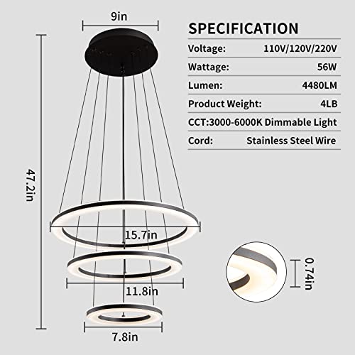 Lustre LED 56W à intensité variable avec plafonnier à télécommande ZH1YFD