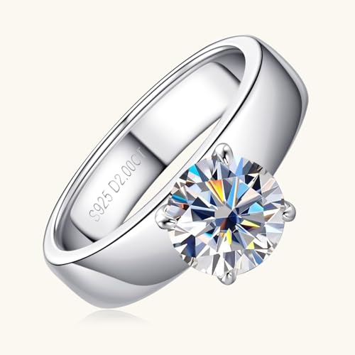 2CT Solitare Moissanite Engagement Ring D Color VVS1 Clarity Anniversary Rings 925 Sterling Silver 4 Prong Moissanite Ring for Women or Wife Gifts4