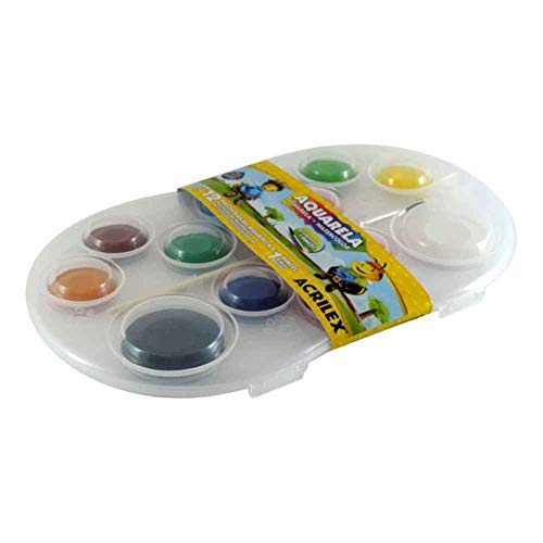 Aquarela Escolar Estojo com 12 Cores + Pincel, Acrilex 01812, Multicor