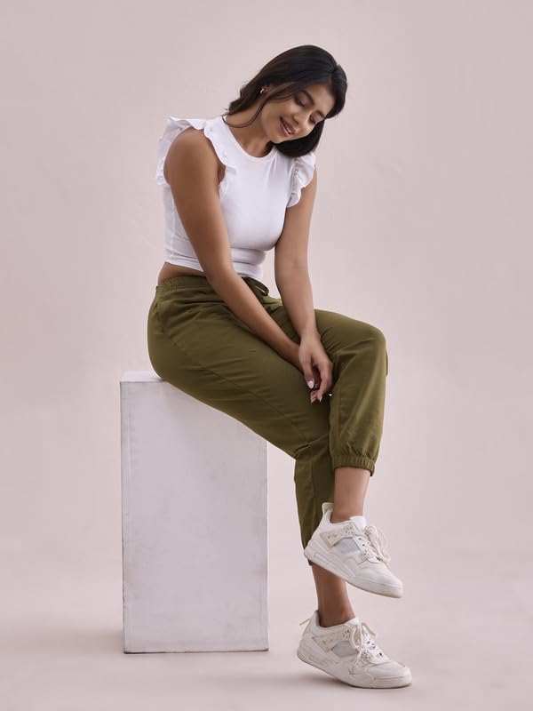 Image of GO COLORS Cotton Stretch Casual Joggers Full Length for Women| Mid Rise