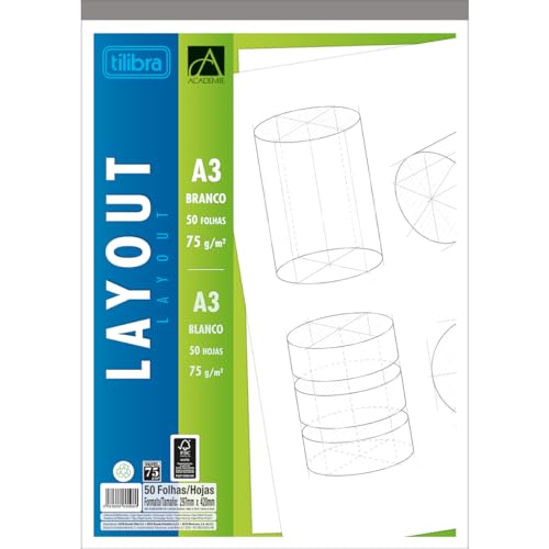 Tilibra - Caderno Colado Layout A3 Branco Académie 50 Folhas - 1 un