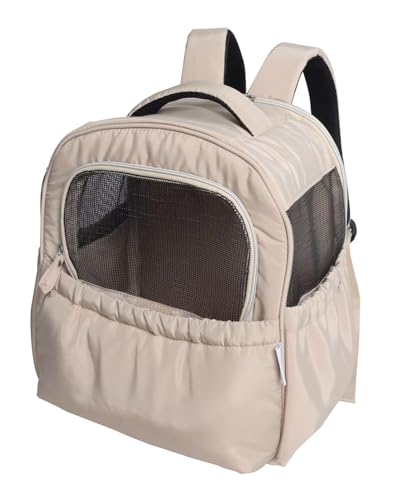 Haustier Rucksack für Kleine Hunde & Katzen bis 5 kg – Modischer Katzenrucksack Gepolsterter Hand- & Schulter-Tragebeutel, LTragbare und Faltbare Hundetasche, Atmungsaktiv (Beige)