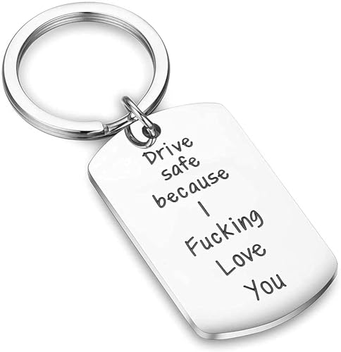 HOKIAMCN Schlüsselanhänger Drive Safe Because I Fucking Love You Trucker Husband Gift New Driver Gift for Boyfriend Flower of Life Silver Flower of Life Mandala, Edelstahl, Größe ?Nica, rostfreier