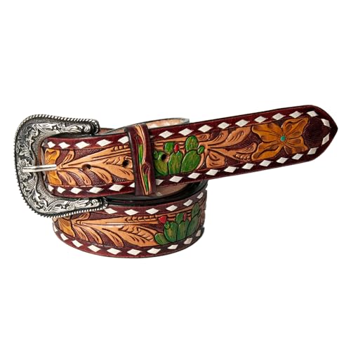 American Darling Small Beautifully Hand Tooled Brown Genuine Leather Belt Men and Women Western with Removable Buckle