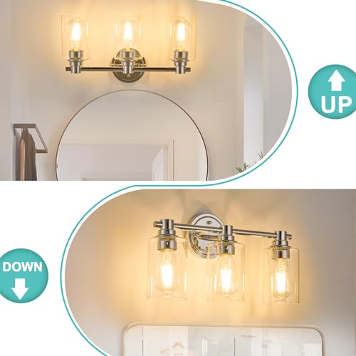 Alaislyc Bathroom Light Fixtures Wall Sconce Light With Clear Glass Chrome 3 Lights Bathroom Lighting Over Mirror Vanity Lights For Living Room,Bedroom,Restroom,Hallway E26 Base thumb #3