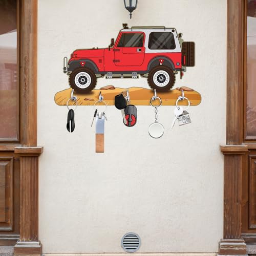 Image of Webelkart Premium HD UV Printed Mahindra Thar Car Shape Designer Wooden Key Holder Home and Office Decor (11 X 6 Inch, Wood) (Red)