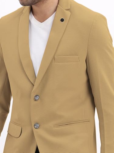 Image of SHOWOFFFF Men Solid Single Breasted Casual Blazer | Notched Lapel Full Sleeves Cotton Blazer for Mens | Slim Fit Regular Length Blazer for Men's