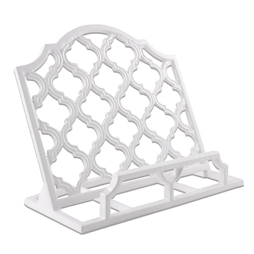 JOGREFUL Cookbook Stand, Cast Iron Heavy-Duty Recipe Book Holder, Kitchen Vintage Recipe Book Holder, Reading Rest Holder for Easel/Counter/Books/Magazine/iPad/Bible, Grid Pattern, White