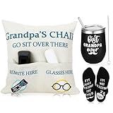 Cunno 3 Pcs Christmas Grandparents Gifts for Grandpa Grandma Throw Pillow Cover 18 x 18 Inch Wine Tumbler I'm Not Sleeping Socks Set Funny Grandpa Grandma Birthday Gifts for Thanksgiving Day(Blue)