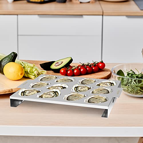 Onlyfire Chef Oyster Grill Pan, Stainless Steel Oyster Shell Shaped Oyster Plate With Portable Handle, Bbq Tray For Oven, Bbq And Grill, 12 Cavities #TOP6