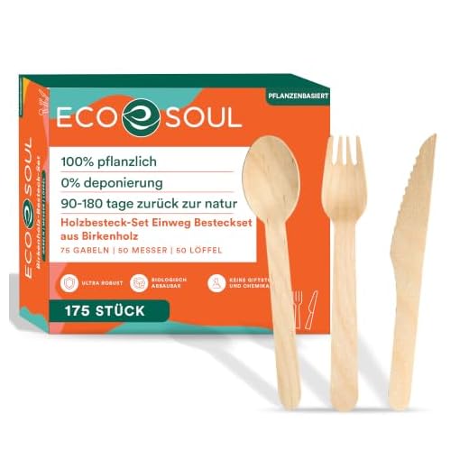 ECO SOUL 100% Compostable Cutlery [175-Pack] Disposable Wooden Cutlery Set I 100% Natural, Sturdy, Eco-friendly, Utensils Set I Biodegradable (75 Fork,50 Spoon, 50 Knife)