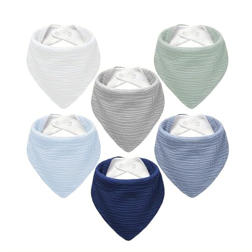NISXABEBE Muslin Baby Bibs,Soft Triangular Baby Bandana Drool Bibs for Baby Boy Girl,Solid Colors Bib for Drooling Teething 6 Pack(Boys)