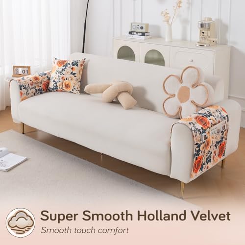 Image of HOKIPO 'Nature Muse' Premium HD Printed Holland Velvet Sofa Armrest Covers with Pockets | 1 Pair | Caramel Ambrosia (IN-921-L-D8*2)