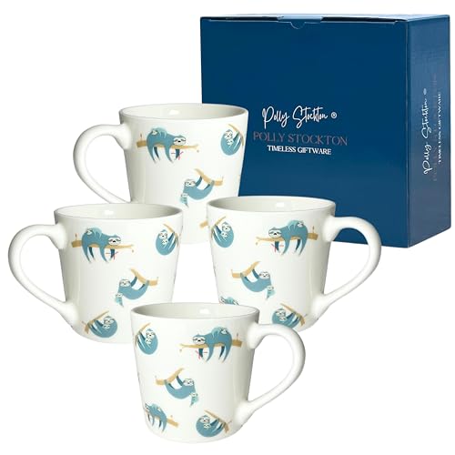 Polly Stockton Swing Sloths Mugs, Ceramic Coffee & Tea Mugs with Charming Animal Design. Tasteful Everyday Homeware
