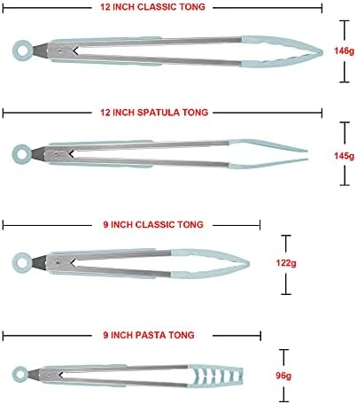 4in1 Silicone Kitchen Cooking Tongs Set, BPA Free Heat Resistant Food Tong Clip with Smart Locking & Support for BBQ Toaster Salad Pasta Steak Pie Pizza Spaghetti Buffet Fruit Vegetable Serving Clamp