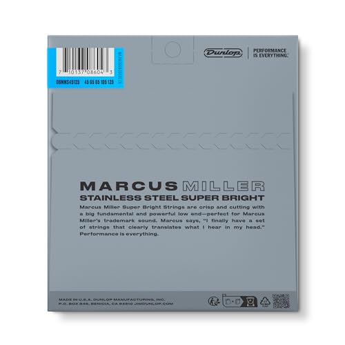 Dunlop DBMMS45125 Marcus Miller Super Bright Bass Strings, Medium 5-String, .045–.125, 5 Strings/Set