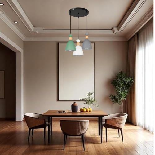 Image of Modern 3-Light Pendant Hanging Light for Ceiling, Aluminium Dome Hanging Lamp for, Grey Green White, Cluster Set