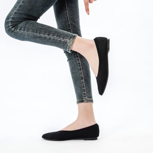 Image of Veittes Women's Wide Width Flats Shoes Pointy Knit Ballet Flats