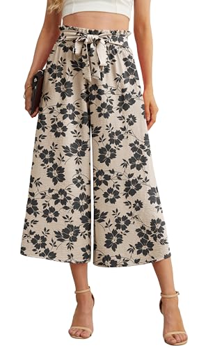 Image of IWOLLENCE Women Flowy Loose Wide Leg Pant Summer Beach Casual Trousers high Waist Adjustable Knot Business Work Casual Pants