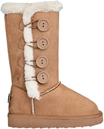 Girls Kids Four Button Faux Fur Lined Shearling Mid Calf Winter Boots2
