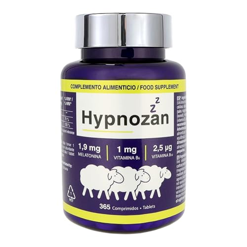 Hypnozan – Melatonina 1,9 mg por comprimido con Vitaminas B6 y B12 | 365 comprimidos | Uso diario sencillo (Sabor neutro)