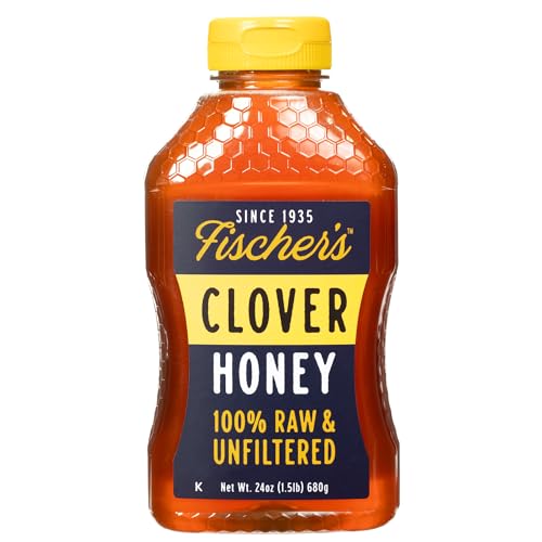 Fischer's 100% Pure Clover Honey – Unfiltered Raw Honey, 24 oz Squeeze Bottle – All-Natural Sweetener – Rich Flavor Profile, Packed with Nutrients