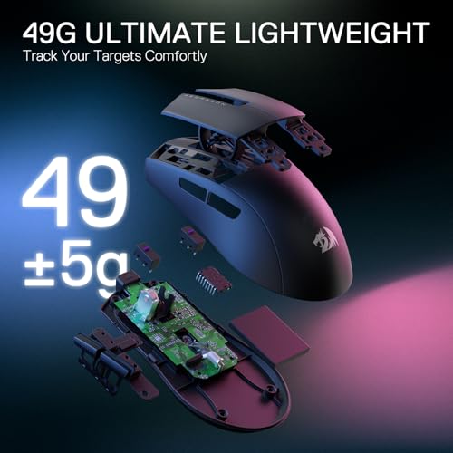 Image of Redragon M916 STD 3-Mode Wireless Gaming Mouse, 49G Ultra-Light 24K DPI Mice w /Ergonomic Natural Grip Build, Full Programmable Buttons, Software Supports DIY Keybinds & DPI