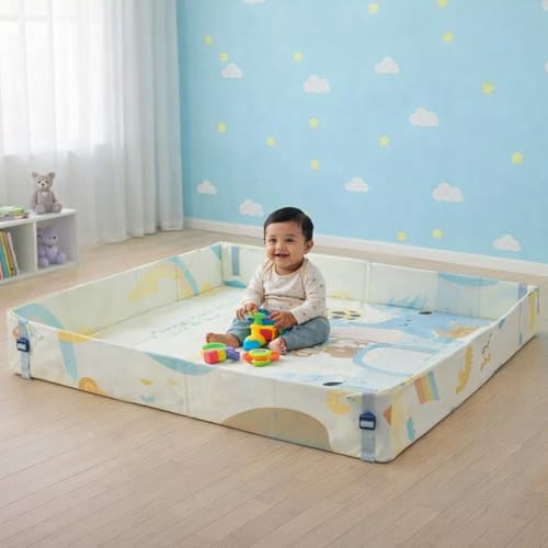 Tarkan Foldable Baby Play Mat with Raised Borders, Soft Foam Double-Sided Crawling Mat, 150 x 150 cm x 8mm, Animal Design, Compact Storage with Bag - Image 2 thumbnail