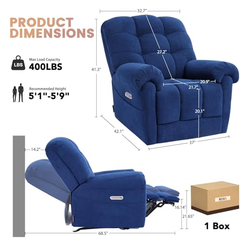 Sillón reclinable eléctrico plegable azul marino miniatura 3