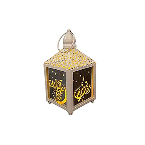 Vvciic Eid Ramadan Mubarak Candle LanternOutdoor Retro Candle HolderGoldenWhite Lantern Decor Ramadan Lantern with Led Decorative Vintage Style Hanging Lantern Muslim Eid Light Decoration