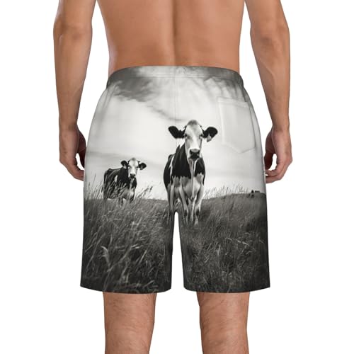 Cow in Black Print Mens Casual Shorts Drawstring Summer Beach Stretch Shorts Novelty Swimtrunks3