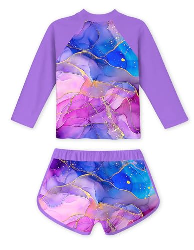Image of TUONROAD Girls 2 Pieces Rash Guard Swimsuit Long Sleeve Tankini for 4-10 Years