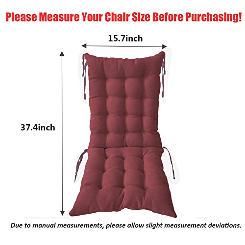 Maskmellow High Back Rocking Chair Cushion With Ties Non-Slip Chair Pad Overstuffed Seat Back Cushion Pad Tufted Pillow For Outdoor Indoor Home 37In (Wine Red) #TOP1