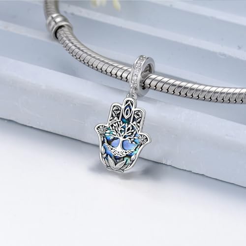 PROESS Hamsa Evil Eye Charm for Bracelet 925 Sterling Silver Blue Pendant Dangle Charm Bracelet Pendant Beads Jewelry Gifts for Women3
