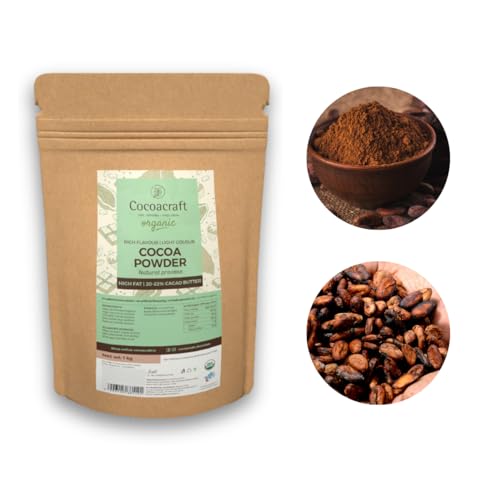 Image of Cocoacraft Light Organic Cocoa Powder with 20% Cacao Butter (1KG) 100% Natural Process | Handmade Artisanal Cocoa Powder from Kerala | Used in Baking, cooking, etc.