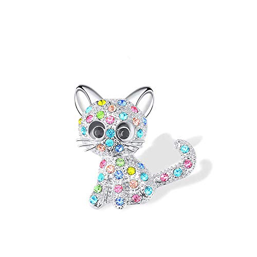 Shonyin Cat Brooch Kitty Kitten Safety Crystal Brooch Pin Birthday Cute Fashion Jewelry Gift For Women Teen Little Girls