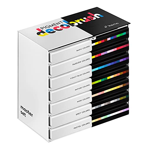 Image of Karin Pigment Decobrush Acrylic Paint Markers, 84 Piece Master Set, Brush Tip, Acrylic Markers Set, Opaque, Lightfast & Waterproof Paint Pens for Wood, Fabric, Canvas, Rock Painting and More