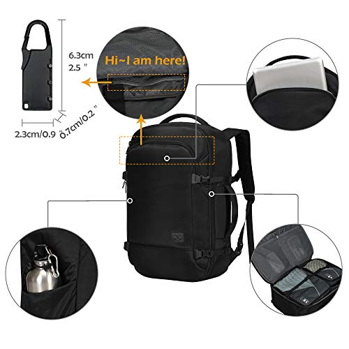 Hynes Eagle 45L Travel Backpack Carry on Backpack Weekender Bag, Black