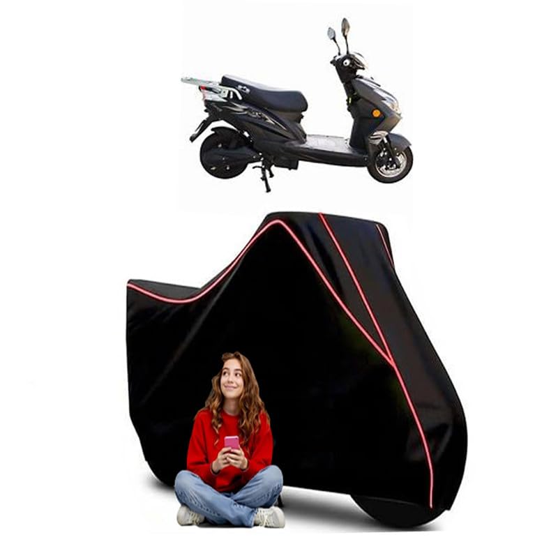 Image of Crayon Envy Lithium-ion Scooty Bike Cover Water Resistant Outdoor Use Universal Fit Scooters Motorcycles Heavy Duty UV Protection Dust Rain Scratch Resistant Elastic Bottom Black Blue Piping