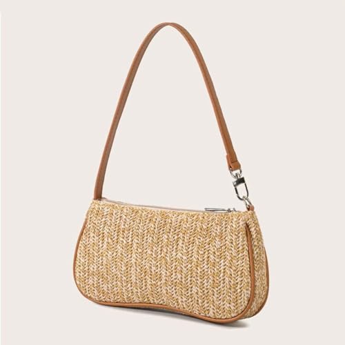 GL-Turelifes Summer Shoulder Bag Small Straw Bags Beach Bag Casual Clutch Shoulder HandBag with Zipper Closure for Women4