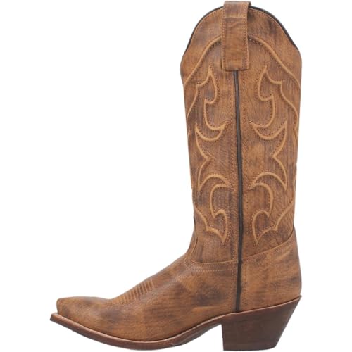 Image of Laredo Womens Reva Embossed Snip Toe Pull On Casual Boots Mid Calf Low Heel 1-2 inch - Brown