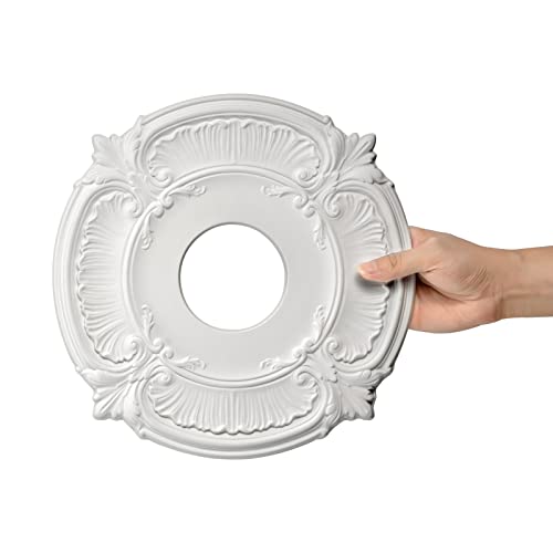 Elfcab 2 Pcs Molded Pu Ceiling Medallion For Light Fixtures And Ceiling Fans, 13"Od X 3-1/2"Id X 3/4" P (White) #TOP5