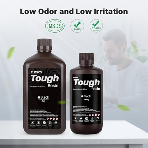 Image of ELEGOO Tough Resin, 3D Printer Resin for DLP LCD 3D Printers Black 1000g | with High Impact Resistance and High Toughness, High Precision 3D Printing Resin for High Performance Printing