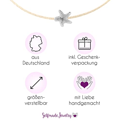 Anklet with Starfish Silver - Black Foot Chain Beach Jewelry Handmade Ankle Bracelet Adjustable Size2