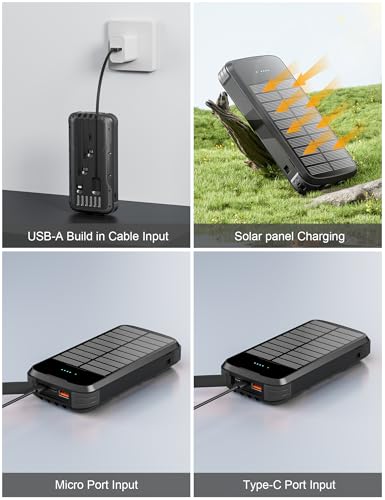 Image of Solar-Power-Bank-Charger, 40000mAh Portable Phone Charger Built in 4 Cables with USB C in /Output, 5V3.1A QC 3.0 Fast Charging External Batter, External Battery Pack with Dual Bright Flashlights