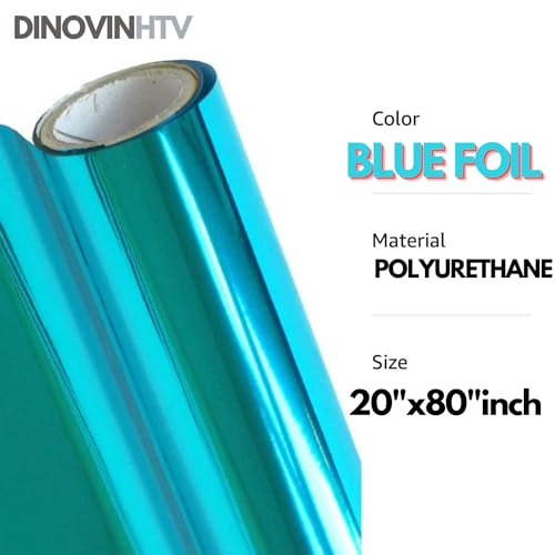 Image of BLUE FOIL | HTV Vinyl Rolls | Heat Transfer Vinyl | 20inch x 80inch | PU for Shirts | Metallic Finish | Soft Touch | Stretchable | Iron on Vinyl for Cricut & Cameo | Easy to Cut & Weed