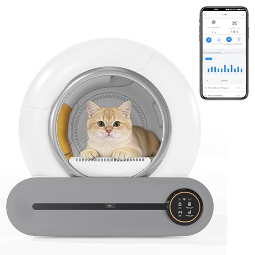 Merax Selbstreinigende Katzentoilette, Automatisches Katzenklo, APP-Steuerung/65L Max Kapazität/Infrarotsensor/eliminiert Geruch/Smart Health...